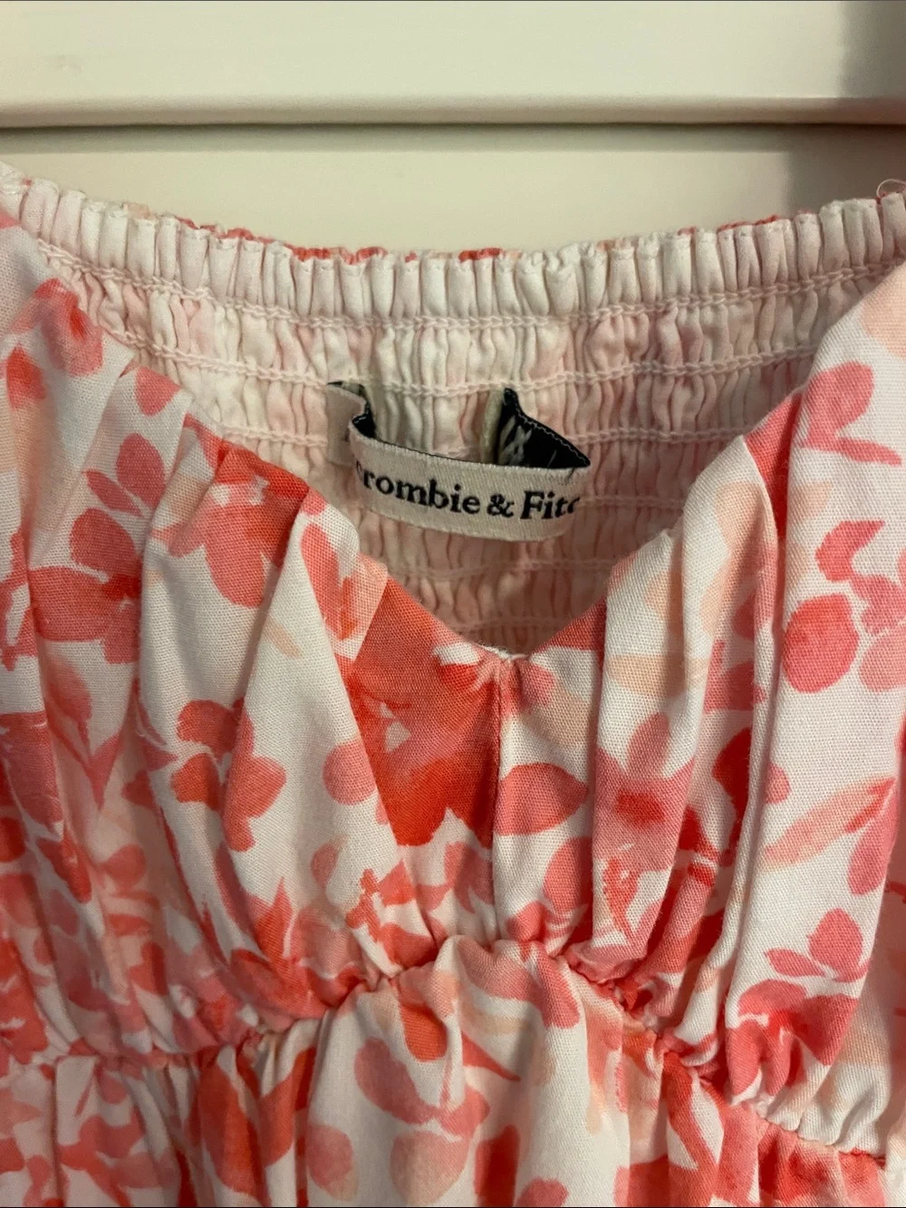 Abercrombie & Fitch Coral and White Floral Tiered Maxi Dress